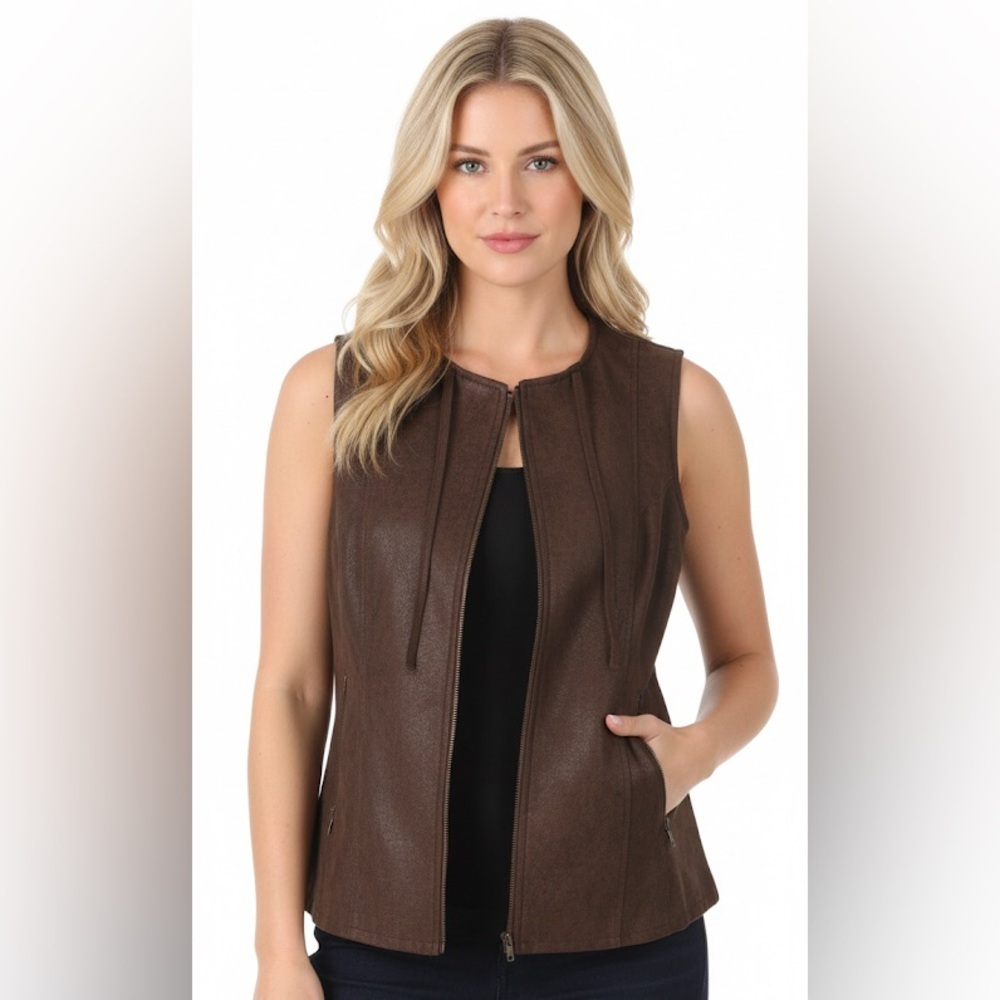 Earl Rutenberg size 6 brown faux leather vest